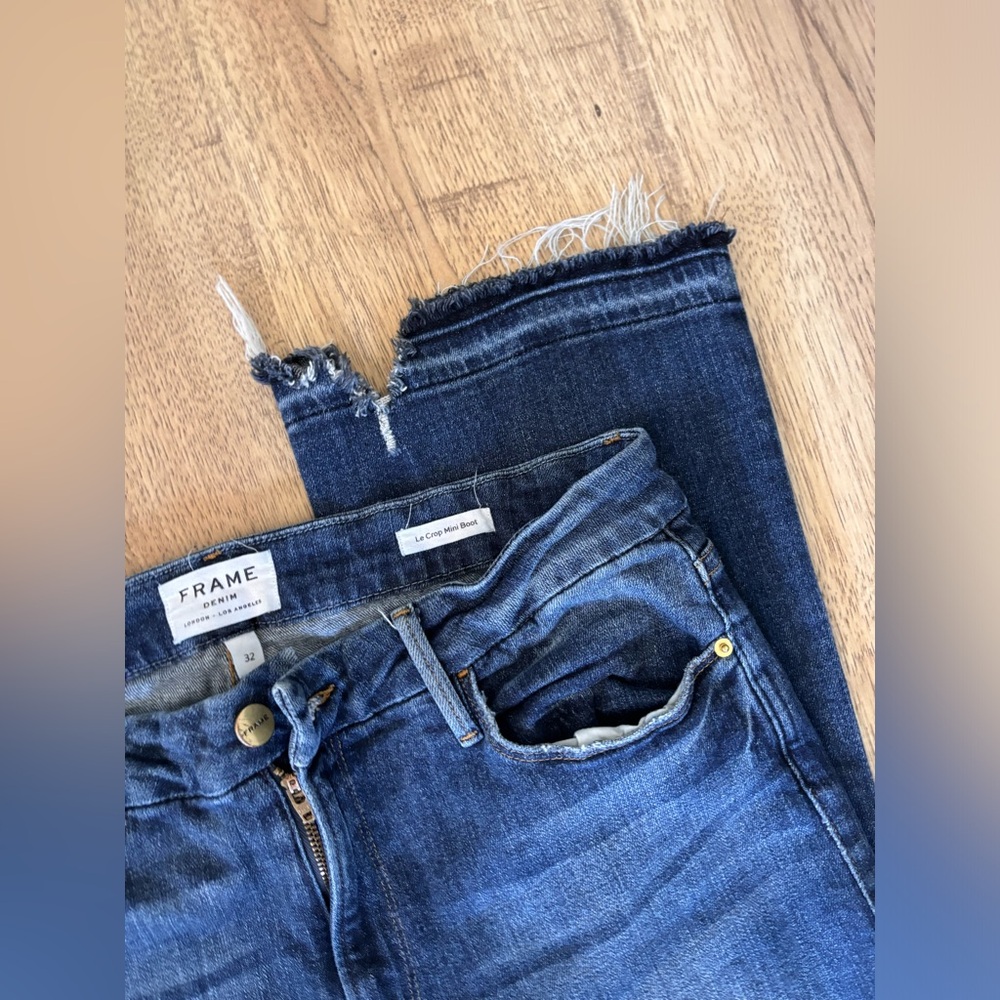 Frame Le Crop Mini boot jeans size 32 distressed at ankles EUC - Picture 5 of 11